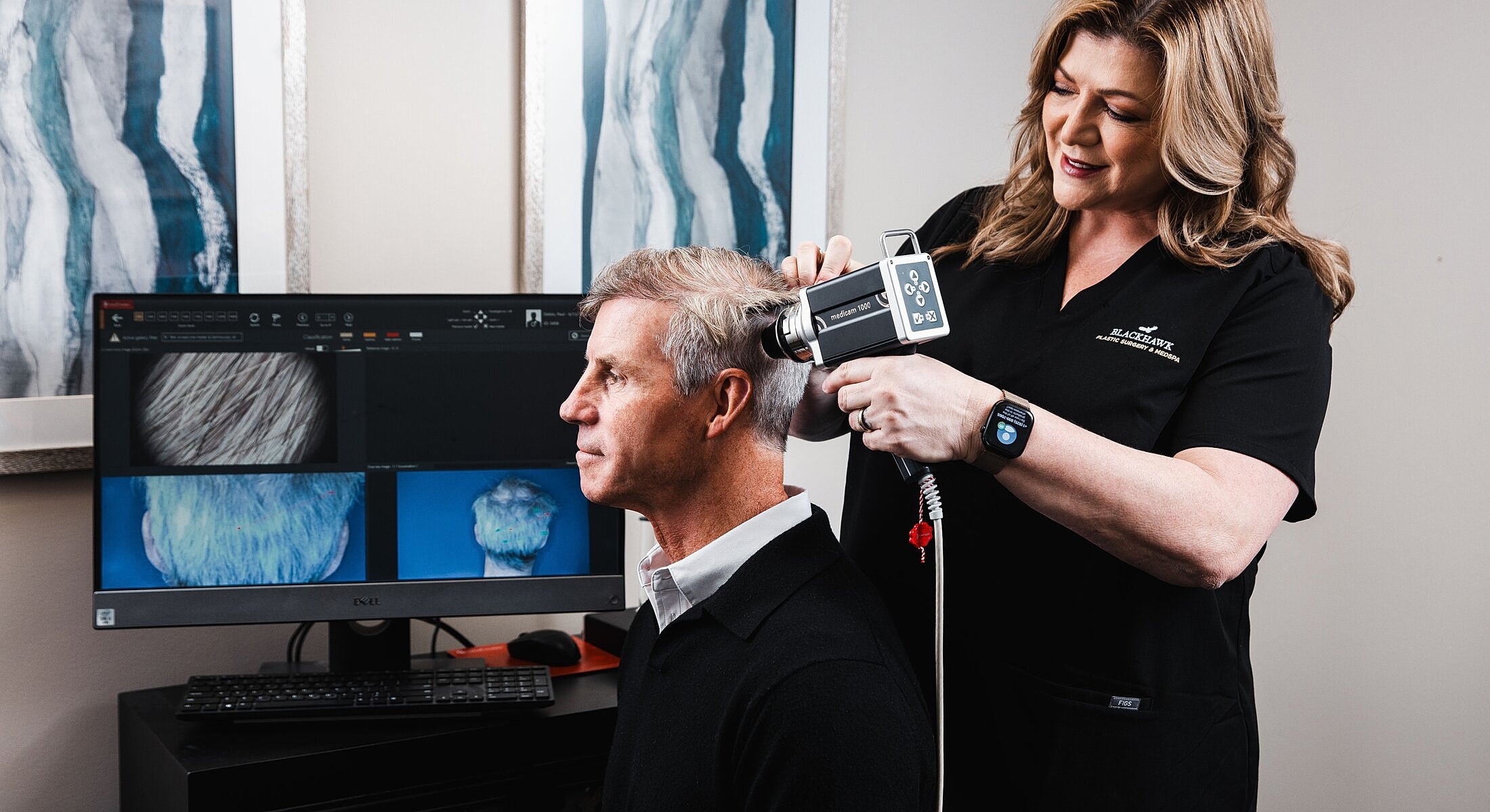 Hair analysis in progress with professional equipment.
