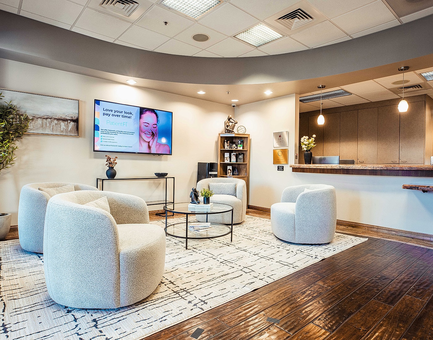 Modern waiting area with stylish seating and decor.