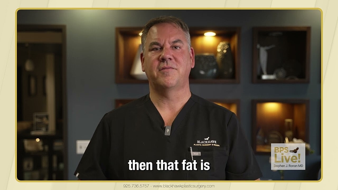 Doctor discussing fat reduction procedures on video.