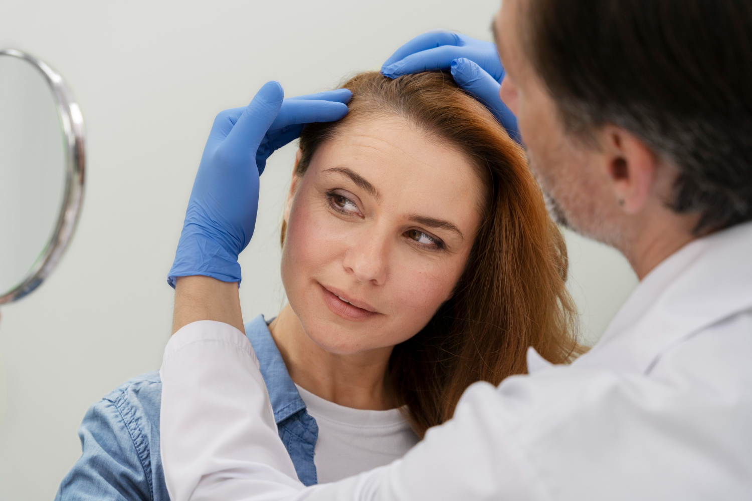 woman getting hair loss treatment clinic