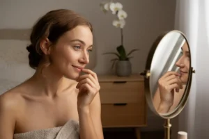 A woman considering surgical options for her breasts after pregnancy